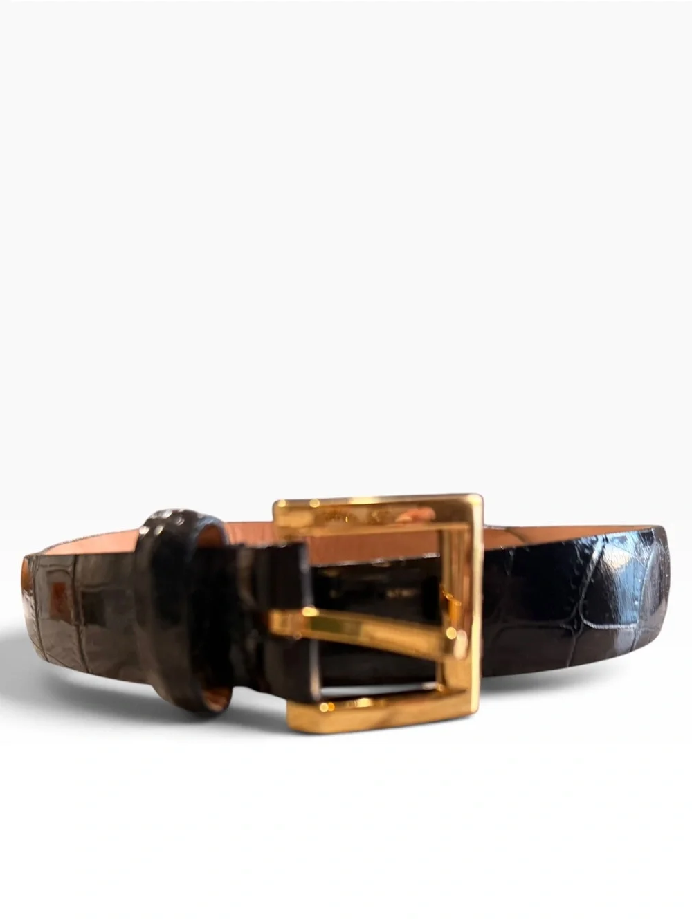 WCM New York Black Crocodile Embossed Italian Calfskin Leather Belt Size S